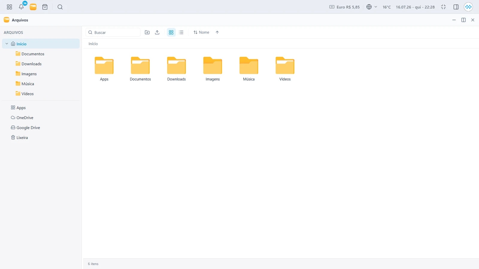 O app Arquivos do RootHub Workspace no tema claro.